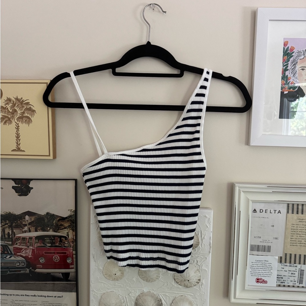 Zara Striped Blue and White Asymmetrical Women's Top